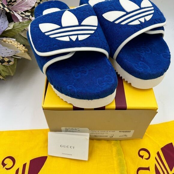 Men’s Gucci, X Adidas monogram, GG slides size 12 made in Italy - Picture 4 of 8